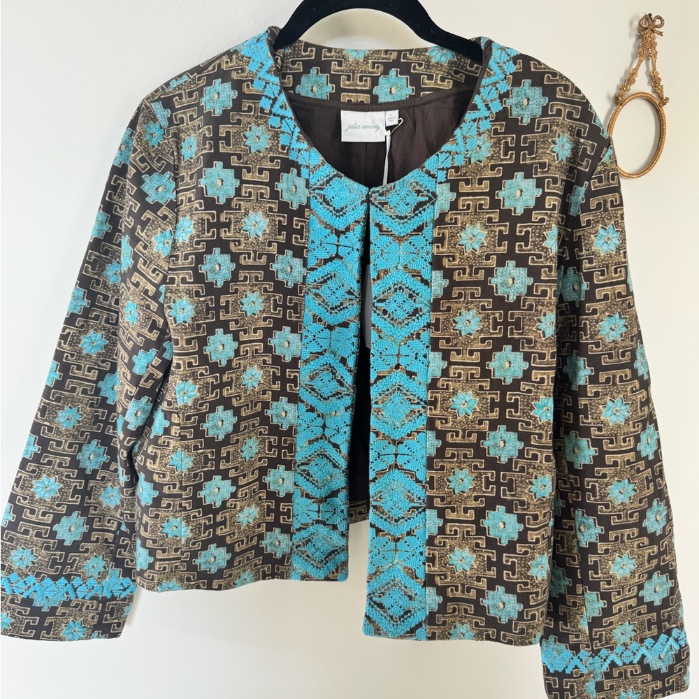Julia Amory  Brown and teal cropped  Blazer … NWT… smoke free pet free closet